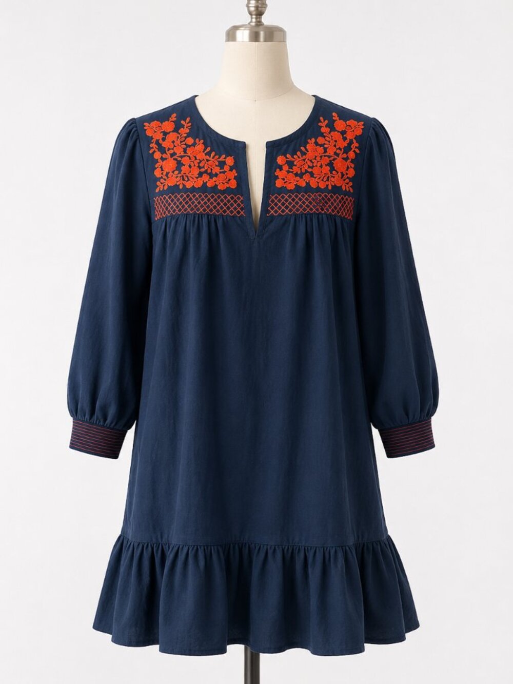 Women's J Crew Leda Embroidered Popover With Ruffle Hem Dress Size S